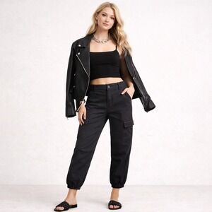 Sanctuary Anthropologie Take Over Jogger Black Cargo Utility Pants Cropped Sz 28